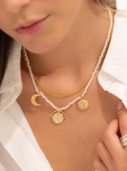 Double Sun and Moon Necklace